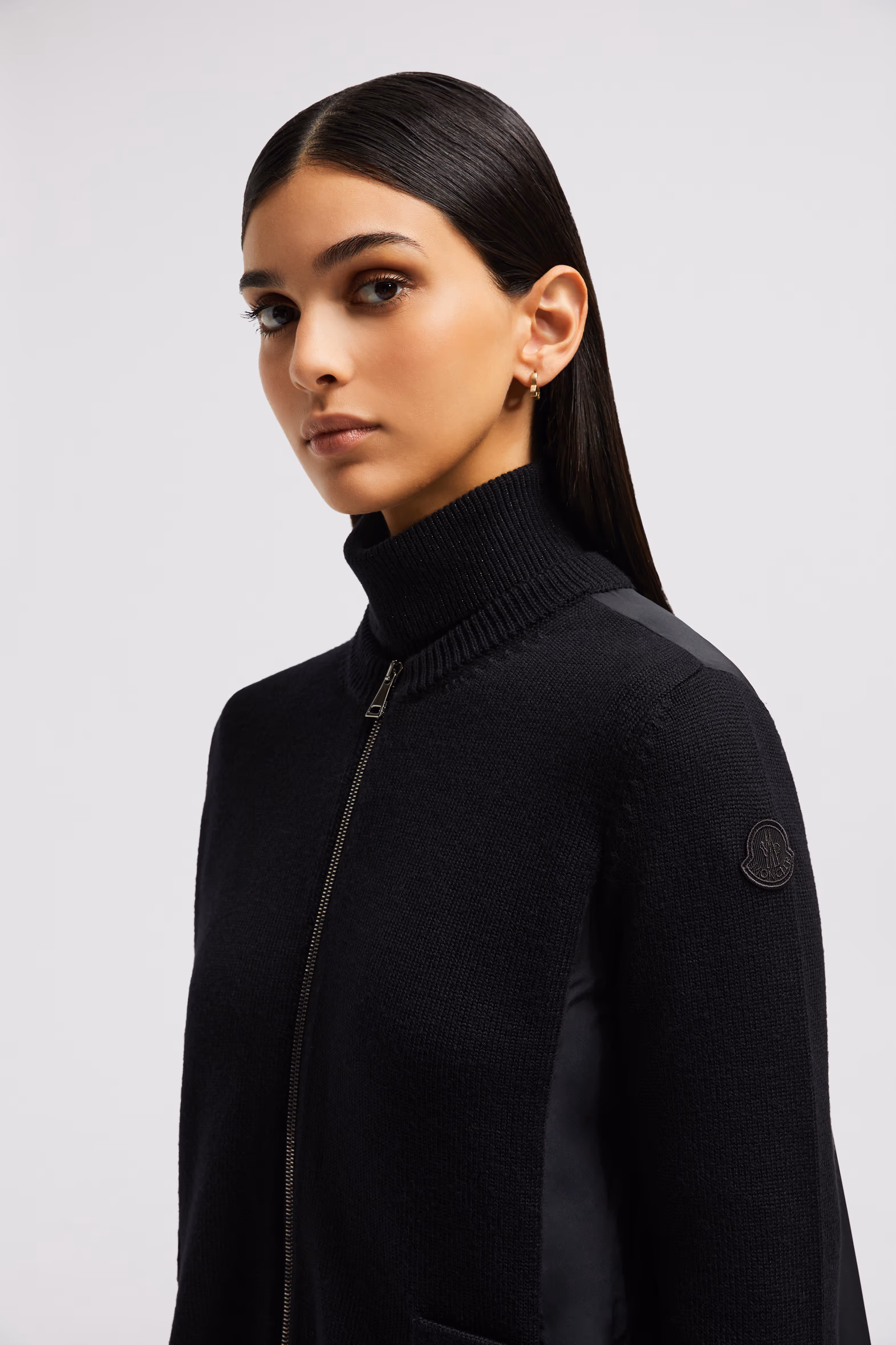 Wool & Taffeta Cardigan Women Black Moncler 4